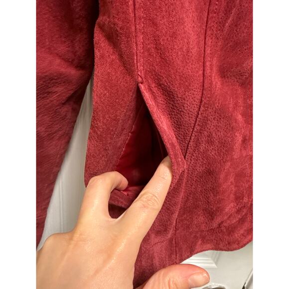 Vintage Y2K Live a Little Red Suede Leather Studded Military Jacket Size Medium - Picture 5 of 6